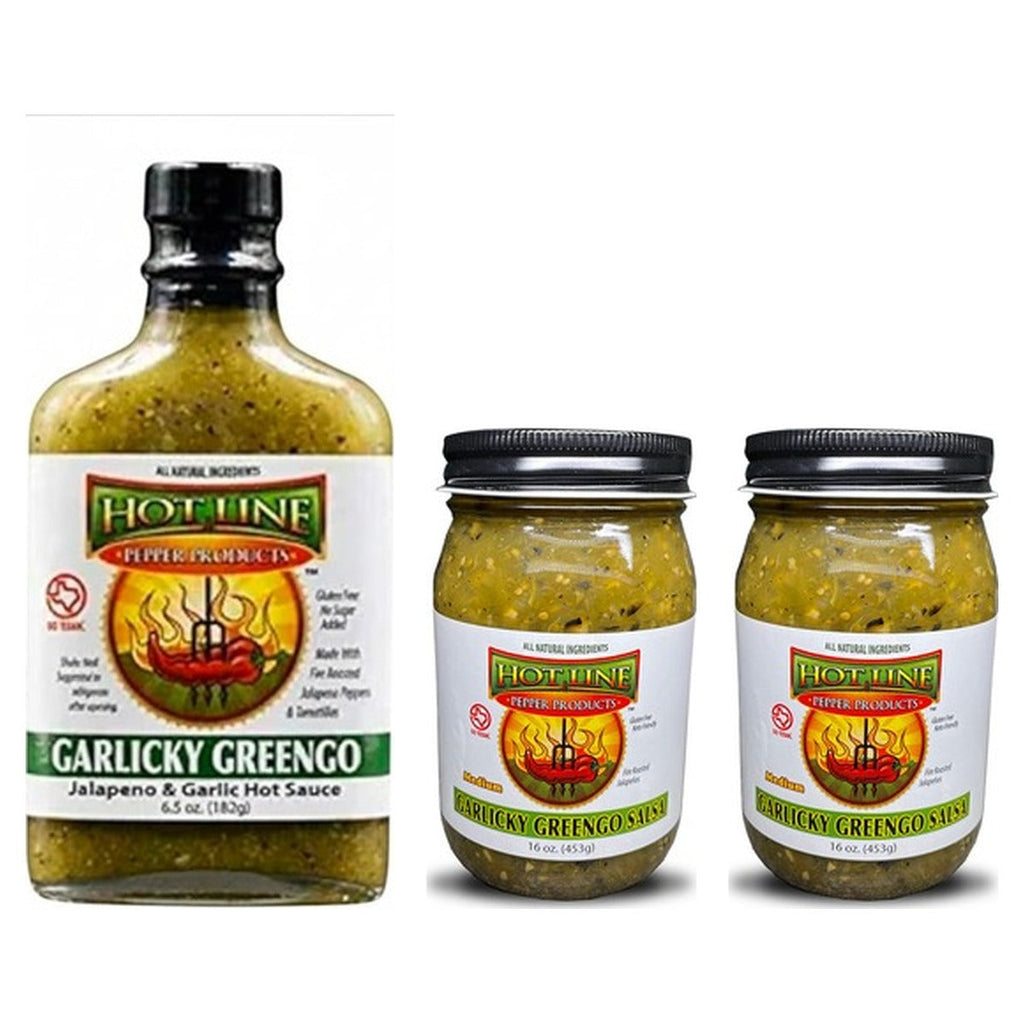 Garlicky Greengo Combo — 1 hot sauce + 2 salsa jars
