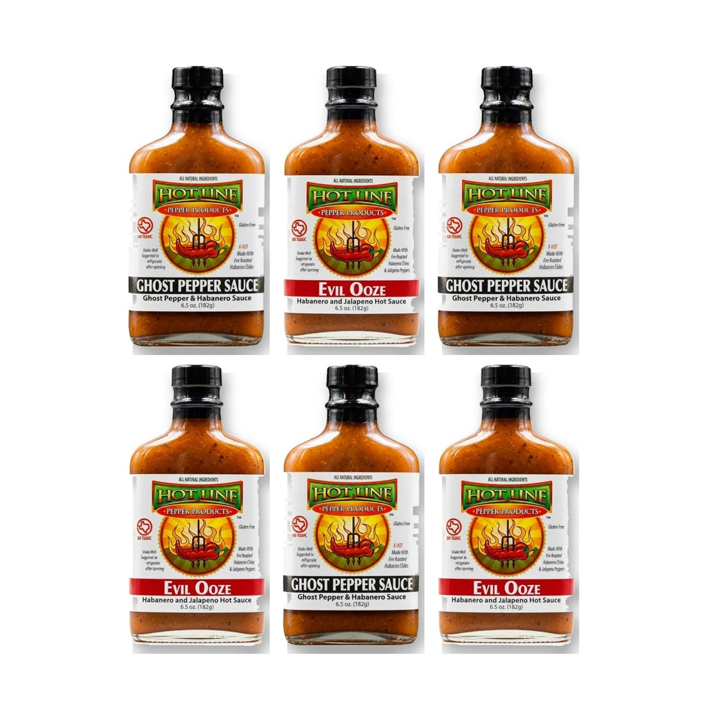 The Spooky Six | 3 Ghost Pepper + 3 Evil Ooze | Halloween Hot Sauce 6-Pack (6 × 6.5 oz)